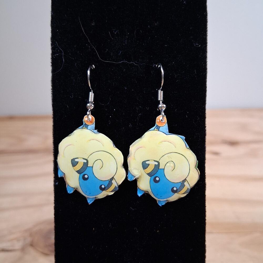 Handmade Mareep Dangle Earrings Yellow Sheep Resin Hook Back Earrings Card